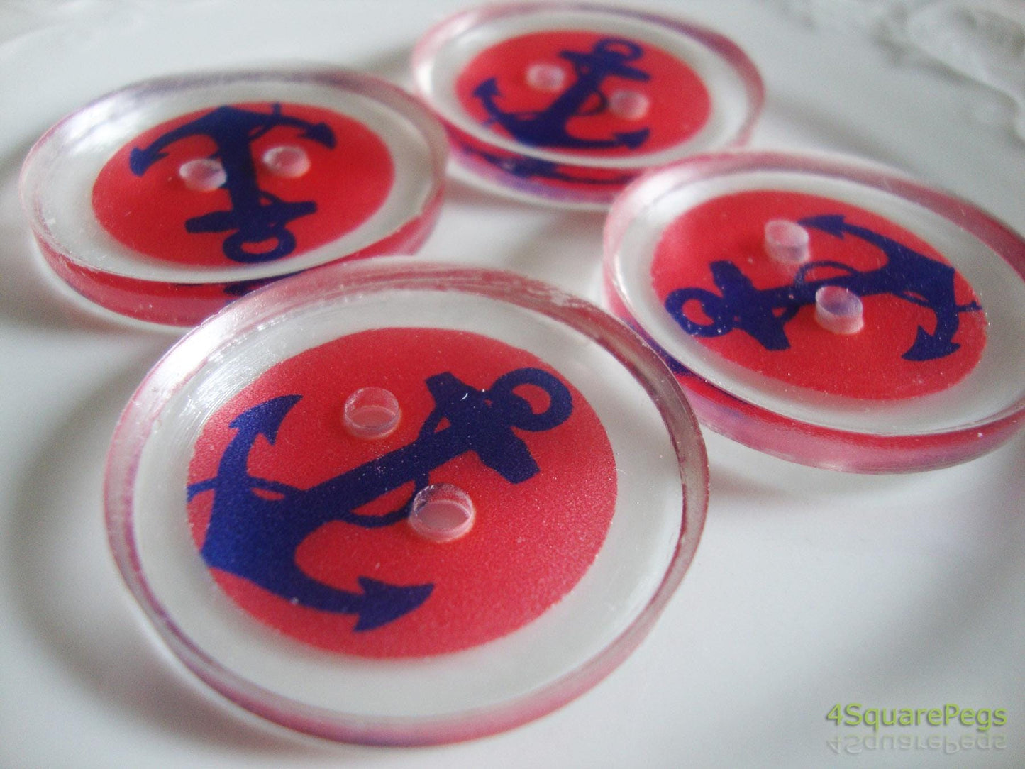 Handmade Resin Buttons, Red Anchors Away Buttons, Buttons for Sewing, Craft Supples, Buttons for Cardigan, Unique Buttons for Knitting DIY
