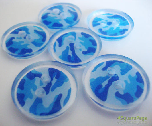 Handmade Resin Buttons, Blue Camouflage Buttons, Buttons for Sewing, Craft Supples, Buttons for Cardigan, Unique Buttons for Knitting DIY