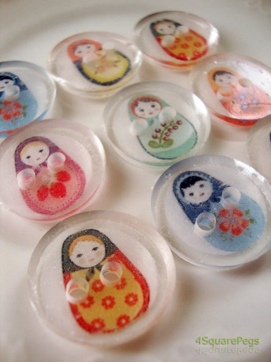 Handmade Resin Buttons, Nesting Doll Buttons, Buttons for Sewing, Craft Supples, Buttons for Cardigan, Unique Buttons for Knitting DIY