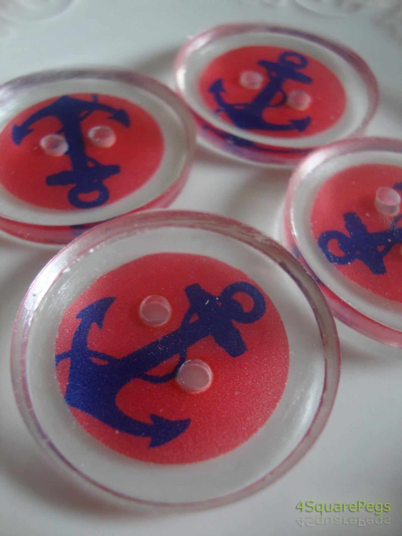 Handmade Resin Buttons, Red Anchors Away Buttons, Buttons for Sewing, Craft Supples, Buttons for Cardigan, Unique Buttons for Knitting DIY