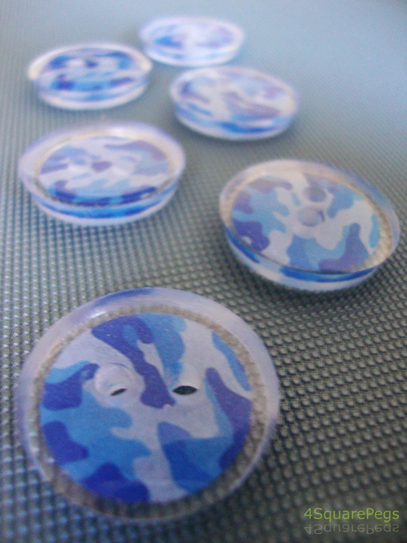 Handmade Resin Buttons, Blue Camouflage Buttons, Buttons for Sewing, Craft Supples, Buttons for Cardigan, Unique Buttons for Knitting DIY