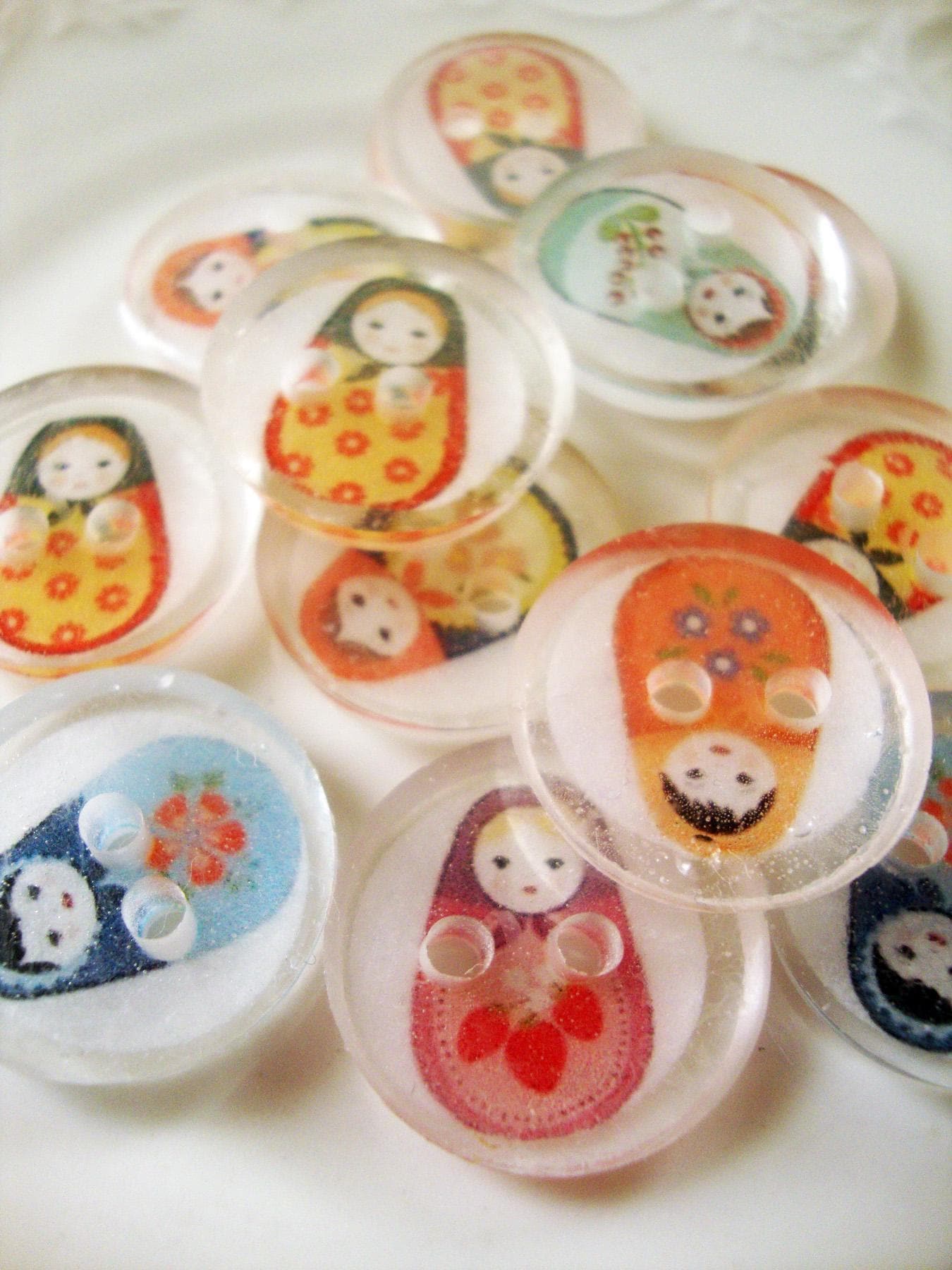 Handmade Resin Buttons, Nesting Doll Buttons, Buttons for Sewing, Craft Supples, Buttons for Cardigan, Unique Buttons for Knitting DIY