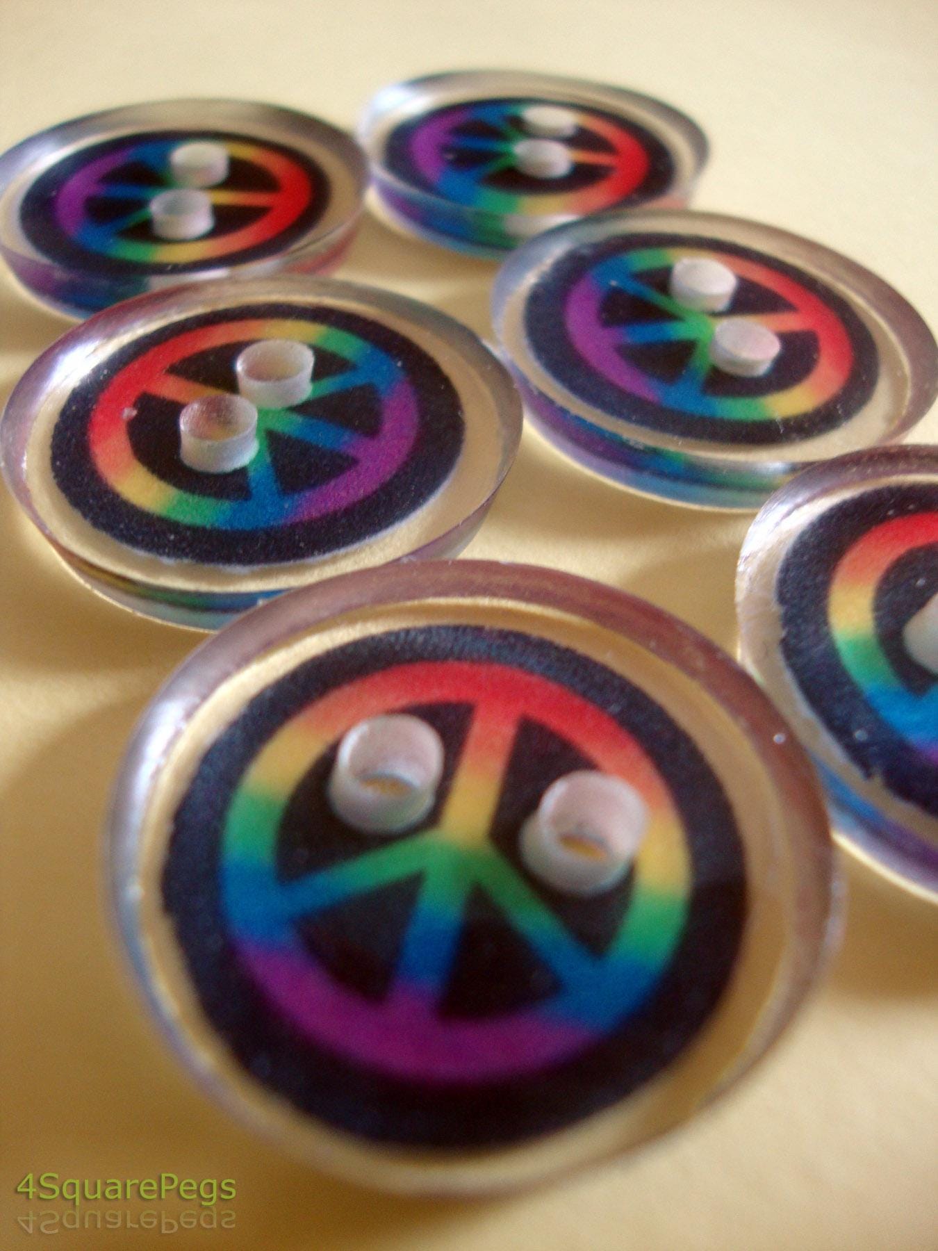 Handmade Resin Buttons, Rainbow Peace Buttons, Buttons for Sewing, Craft Supples, Buttons for Cardigan, Unique Buttons for Knitting DIY